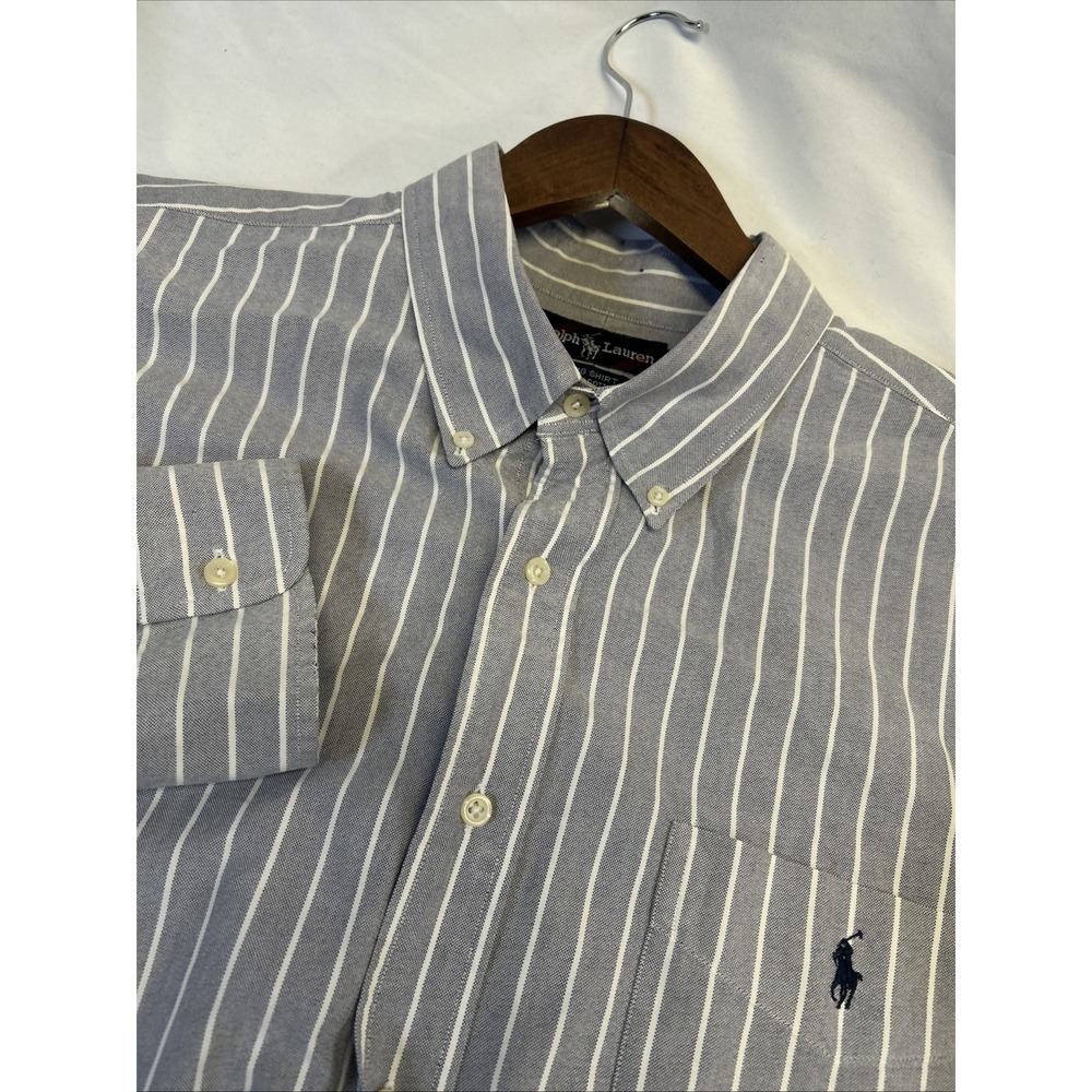 Polo Ralph Lauren Slim Fit Button Down Shirt Long‎ Sleeve Gray Striped Men's XXL